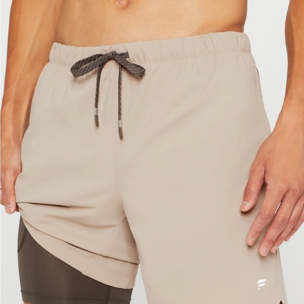 Fabletics Men's Athletic Shorts - 7 inch - Brutalist Khaki/Taupe Slate